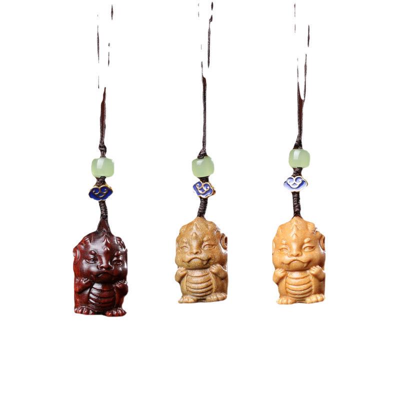 Purple & Green Sandalwood Zodiac Dragon Phone Lanyard & Keyring Pendant