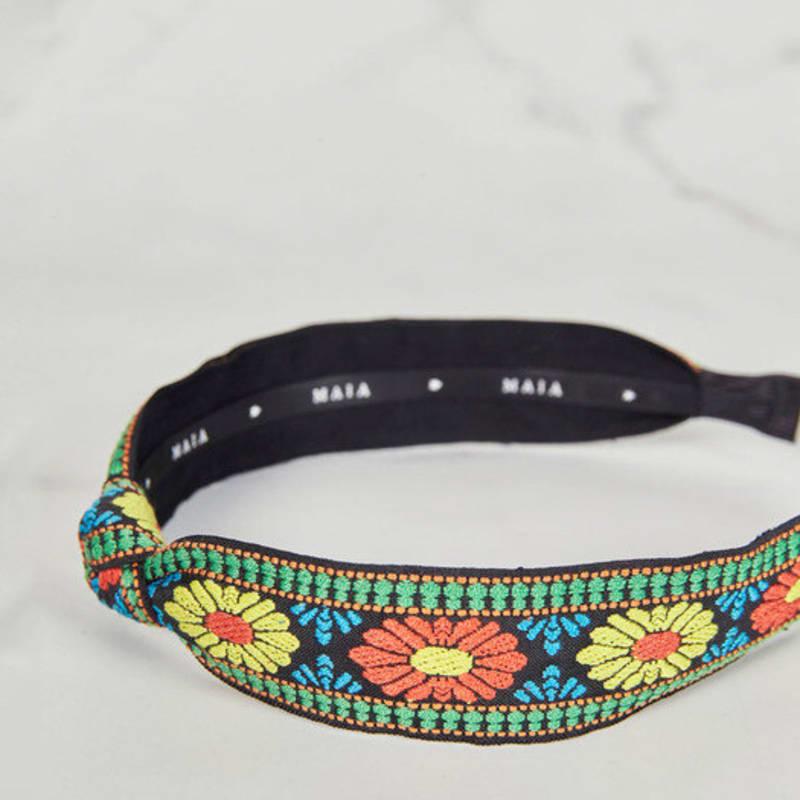 MAIA Grünes florales Jacquard-Haarband - Geknotet Orange Grün