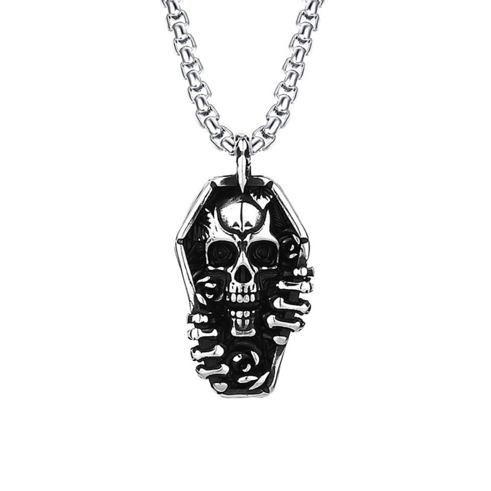 Double Sword Pirate Titanium Steel Pendant Vintage Halloween Skull Ghost Head Anchor Stainless Steel Necklace