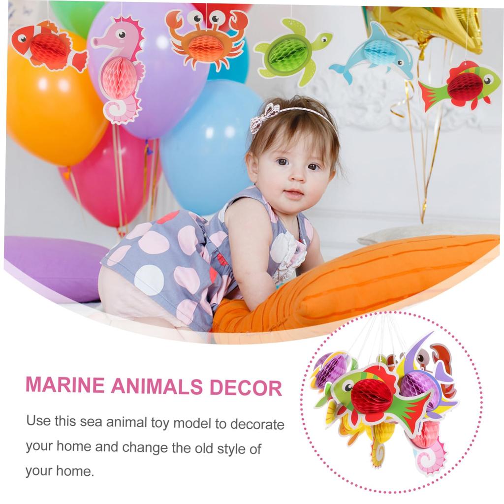 EXCEART Honeycomb Ball Pompoms Marine Theme Origami 11 Pieces Sea Decoration Paper 3D Stylish Cute Birthday Decoration Event Decoration Sea Animal Set