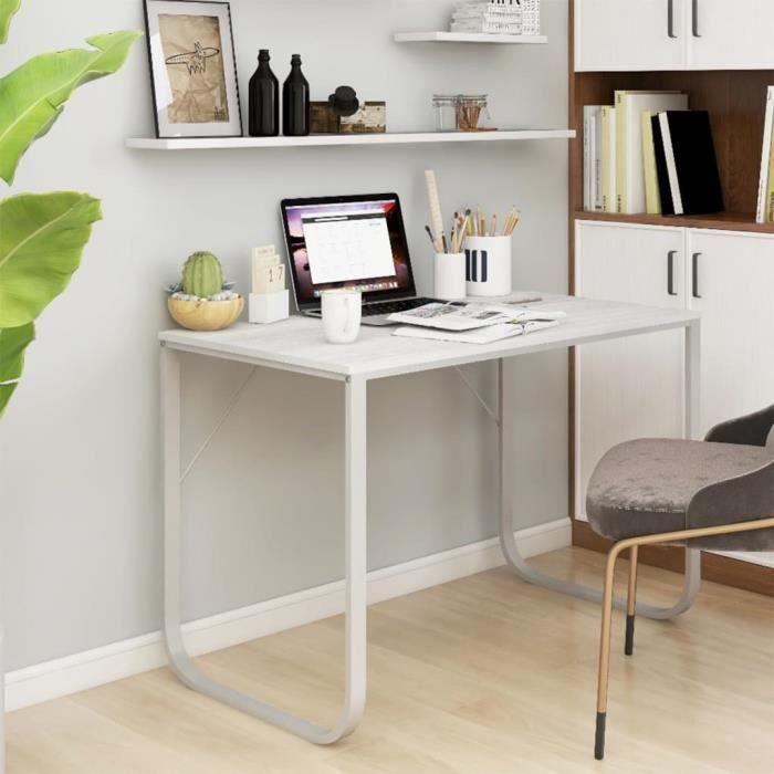 VidaXL Bureau d'ordinateur Blanc 110x60x73 cm Aggloméré, Blanc, métal enduit de poudre