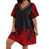 GMXIA Plus-size Women's Loose Comfortable Casual Positioning Printed Mesh Short Sleeve Dress