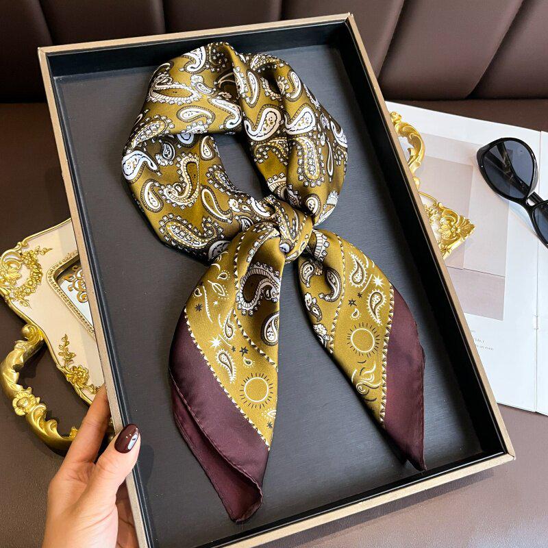 70 cm Beržų Miško Šilko Mišinio Šalikas: Moteriška pavasario/vasaros kvadratinė skarelė aliejinės tapybos stiliumi