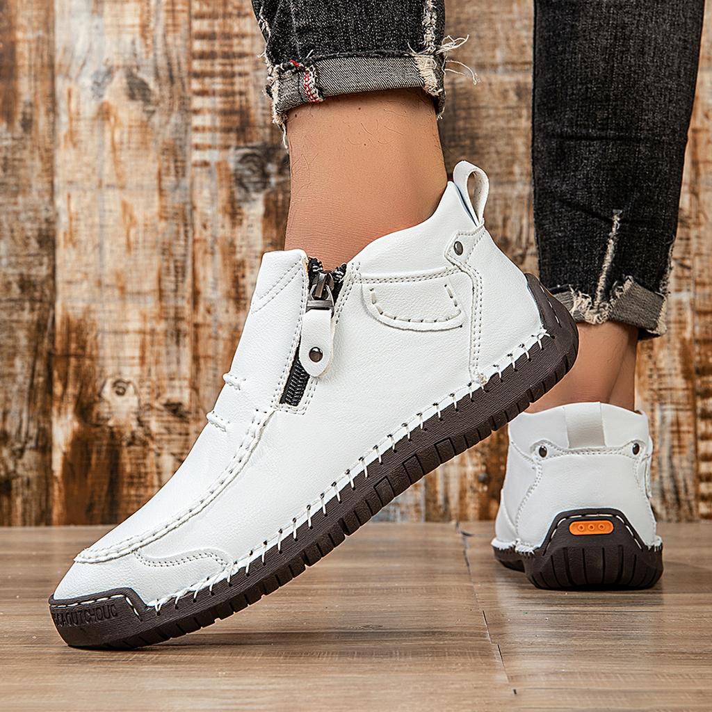 Yeni Klasik El Yapımı Deri Erkek Ayakkabıları Fermuar Tasarımı ile Açık Hava Spor Ayakkabıları Günlük Düz Ayakkabılar Erkek İş Ayakkabıları Bilekte Botlar