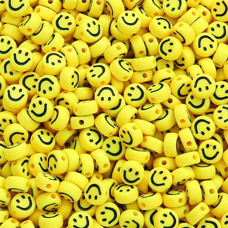 Smiley Face Acrylic Beads, 7mm Round for DIY Kids' Jewelry & Bracelets