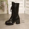 Platform High Boots Autumn Winter New Round Toe Lace-Up Side Zipper Soft Sole Block Heel Women'S Shoes