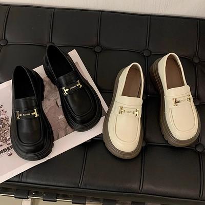 Thick-soled Women's New Retro Heightening Women's Shoes Small Leather Shoes Versatile Shoes Black Single Shoes