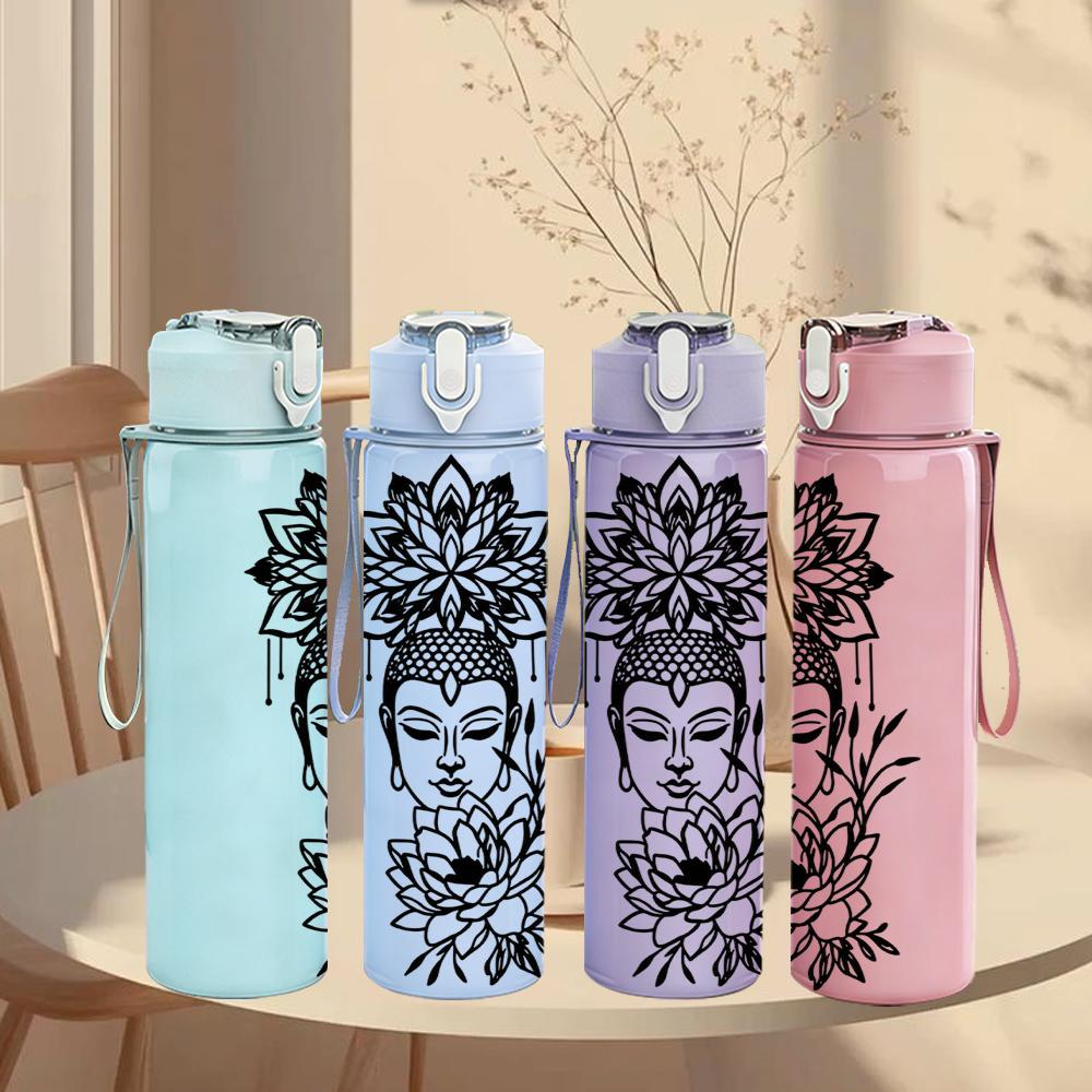 1PC Floral Headpiece Lady Line Art 750ml Color Plastic Sports Water Bottle Leakproof Flip Straw Lid Suitable for Sports Office Home Use