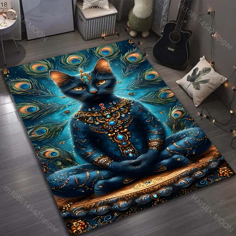 Various Sizes Meditating Cat Print Carpet for Bedroom Living Room Bedside Sofa Floor Mat Modern Home Decor Area Rug