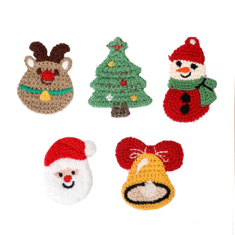 10 Pcs/Sets Knitted Embroidered Christmas Trees, Snowmen, Santa Claus, Reindeer, Bells Patch DIY Decoration