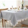 Minimalist Striped Tablecloth Cotton Linen Tassel Anti Scalding Table Mat Rectangular Universal Dustproof Decorative Desk Cover