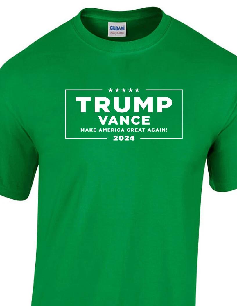 Green Trump Vance 2024 Election MAGA GOP Republican Canidates White Logo T-Shirt 4XL