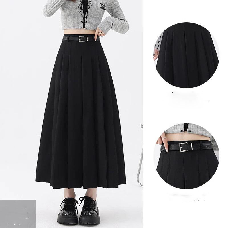 

Женская высокая талия весенняя винтажная офисная корейская мода плиссированная юбка-качалка праздничная свободная однотонная макси-юбка S чёрный