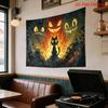 Unique Halloween Cat Face Trio Tapestry Wall Hanging Polyester Decoration Spooky Gothic Haunted Fire Art Poster Home Decor Man C
