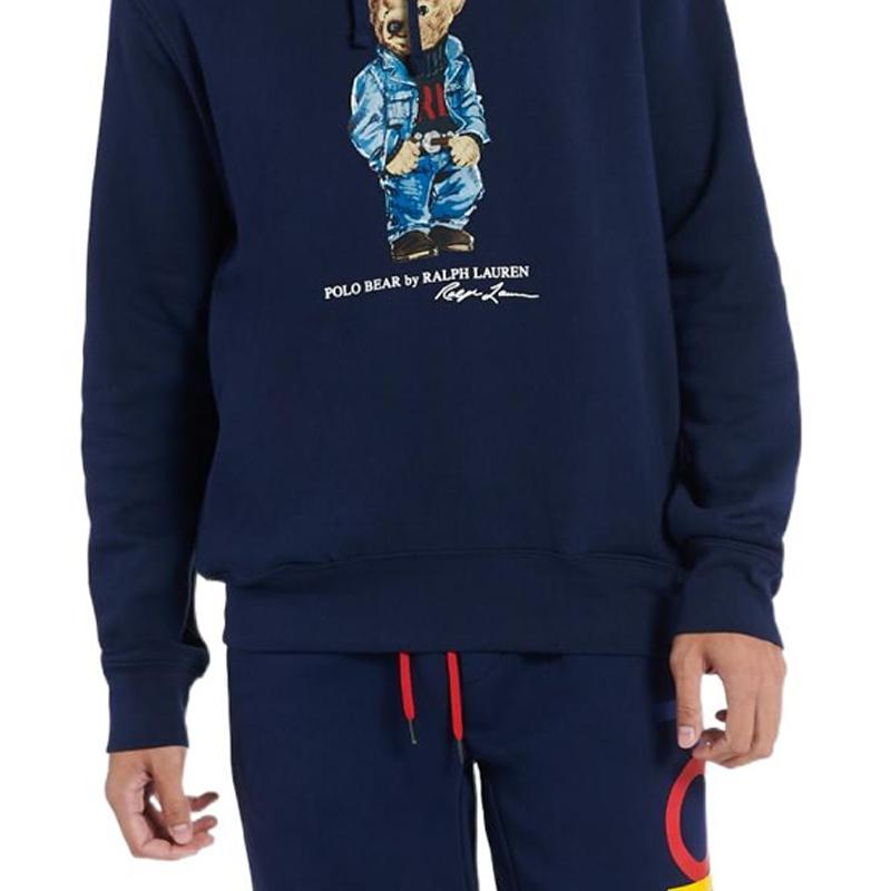 Polo Ralph Lauren FW22 Bear Print Drawstring Hoodie Men Hoodies Blue 710853309-001