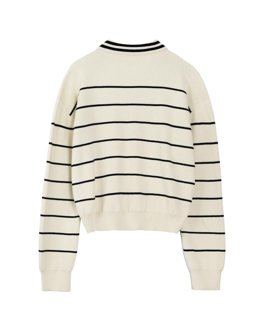 YALE Women'S Y Logo Striped Polo Knit_Ivory