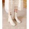 2025 new thick heel short boots women's French square head spring and autumn single boots fashion medium tube thin boots black high heel boots