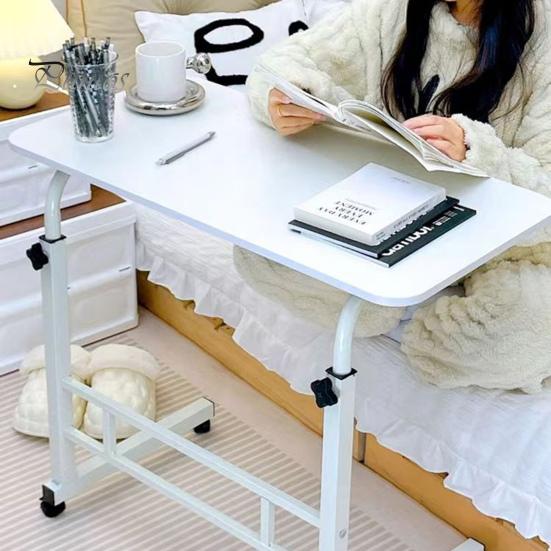 Height Adjustable Bedside Table with Wheels Portable Overbed TV Tray Table Movable Hospital Home Couch Side Standing Laptop Computer Desk