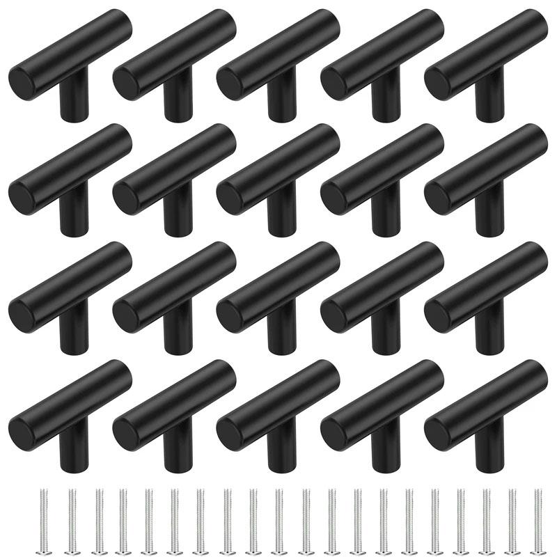 20 Pack Cabinet Knobs Matte Stainless Steel Kitchen Drawer Pulls Single Hole T-Shaped Handles 2 Inch Overall Length