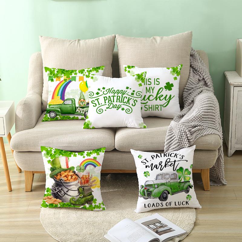 St. Patrick's Day Pillowcase, Nordic Peach Skin Velvet Printed Pillow Cover, Nordic Irish National Day Sofa Pillow