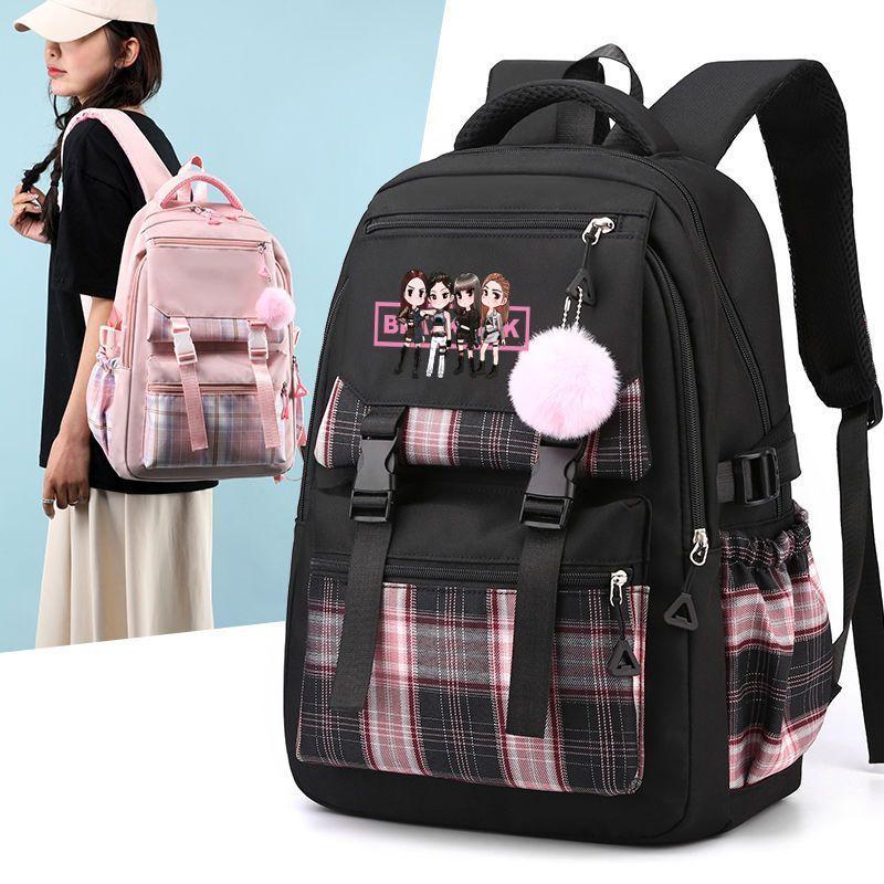 Korean Style Printed Nylon Backpack for Students Large Capacity School Bag Fashionable Commute Shoulder Bag with 15 Inch Laptop Compartment KTB