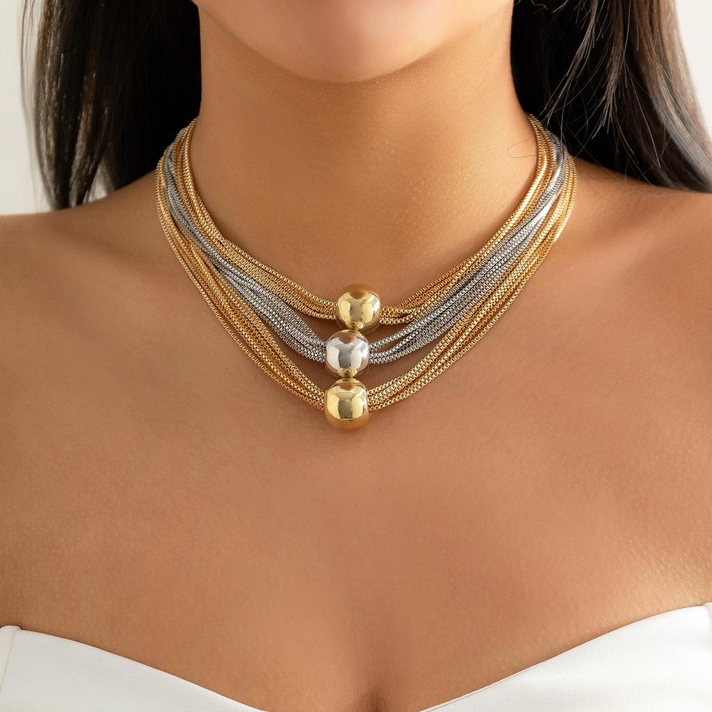 Ingemark Gothic Layered Big Ball Pendant Choker Necklace Women Punk Chunky Thick Box Clavicle Chain Grunge Jewelry Steampunk Men