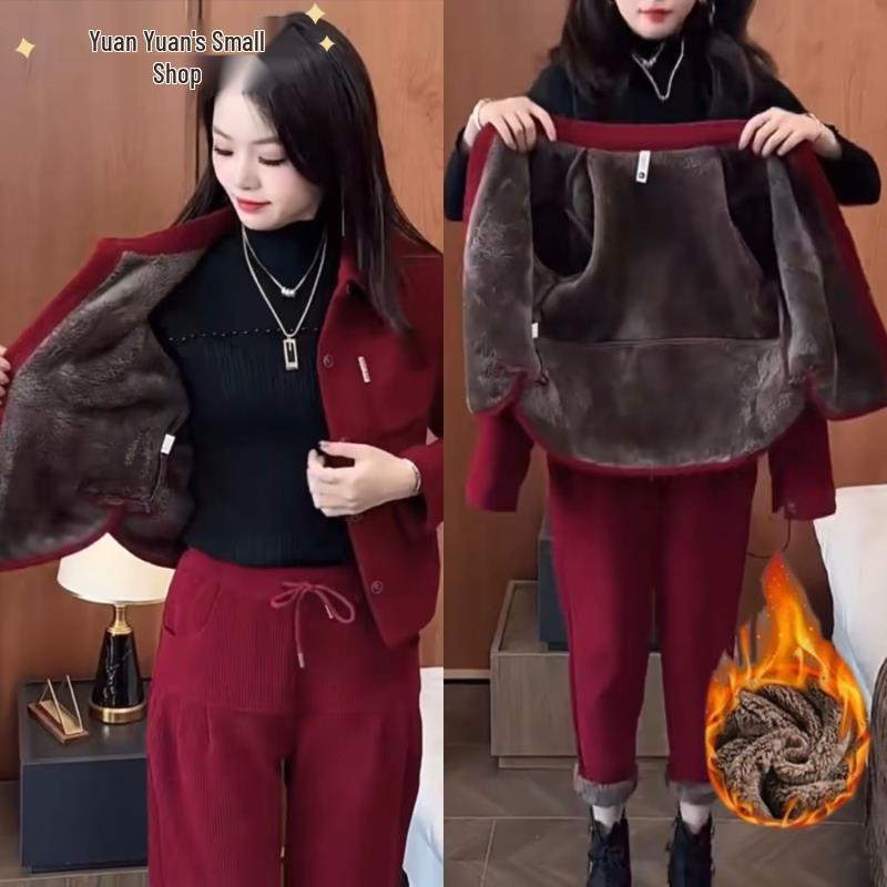 Petite Women's Stylish Autumn/Winter Two-Piece Plus Size Outfit