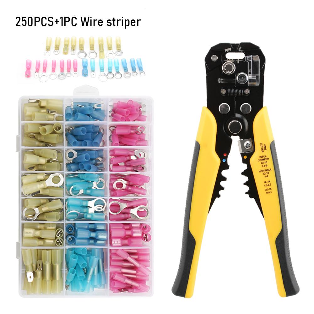 220/250/300/540 PCS Heat Shrink Terminals Insulated Cable Connectoror Wire Stripper Wire Crimping Household Lug Rolling Kit
