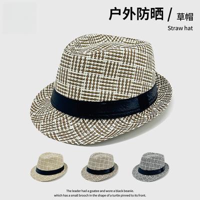 Vintage British Style Straw Hat Cool Hat Short Brim Visor Bar Staff Jazz Hat Men and Women Linen