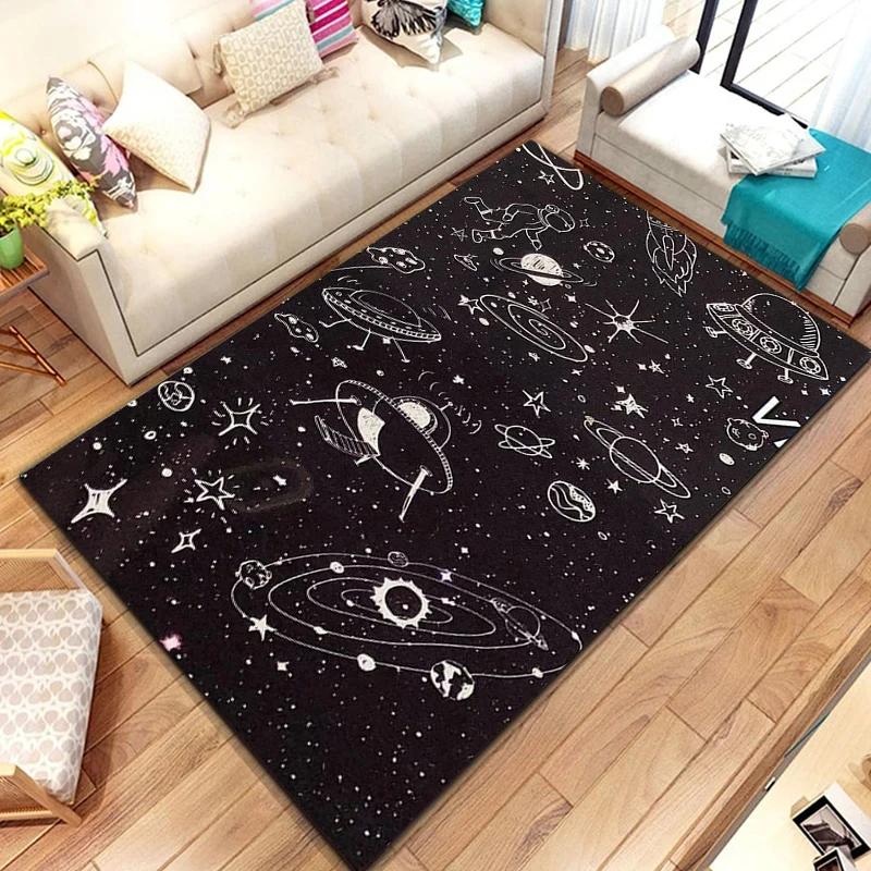 Cartoon Outer Space Astronaut Carpet Universe Galaxy Area Rug For Bedroom Living Room Decor Planet Doormat Starry Sky Floor Mat