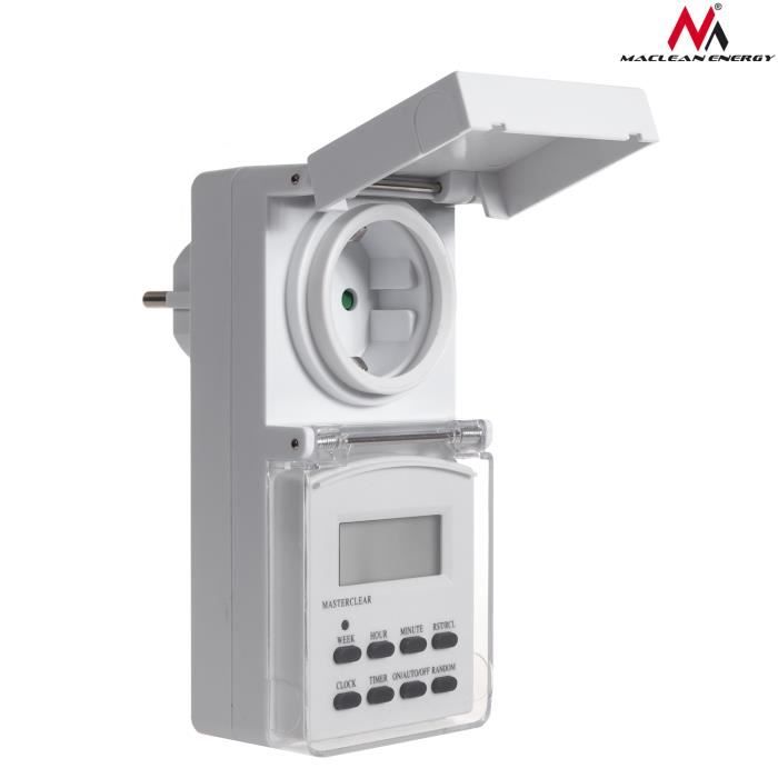 Minuterie Numérique Extérieure Prise F Schuko 10 Programmes Maclean Energy MCE08G