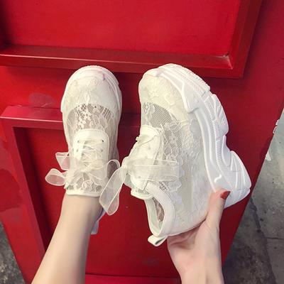 Summer Spring New Breathable Mesh Shoes Women's New Leisure Sports Platform Shoes Gauze Inside Increasing White Shoes C738