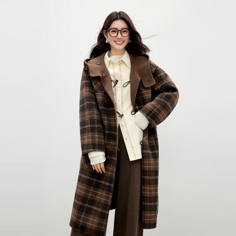 

Qiusbuiyiren Elegant Hooded Reversible Wool Blend Coat XL