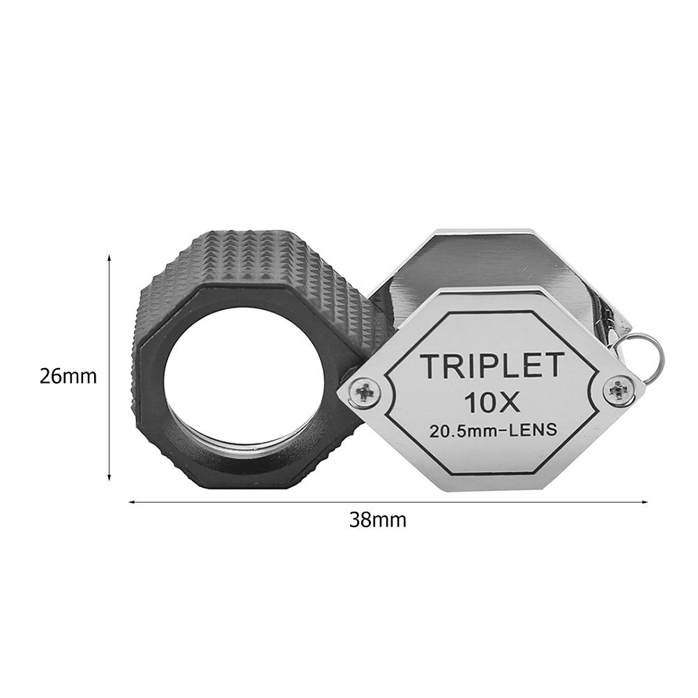 10X Pocket Loupe Magnifier Jewelry Magnifying Glass Foldable Triplet Optical Lens Kit Jewelers Eye Glass Tool Reading Magnifier