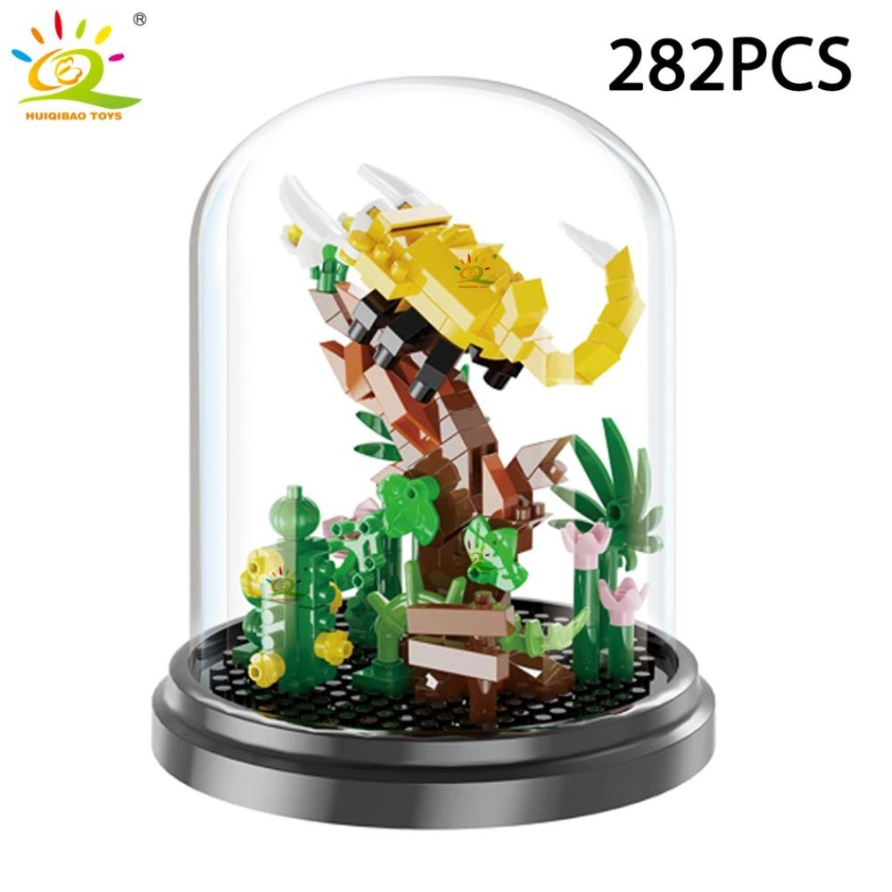 HUIQIBAO Moc Insect Flower Model Building Block Butterfly Plant Decoration City Construction Toy Kids Adult DIY Romantic Gift