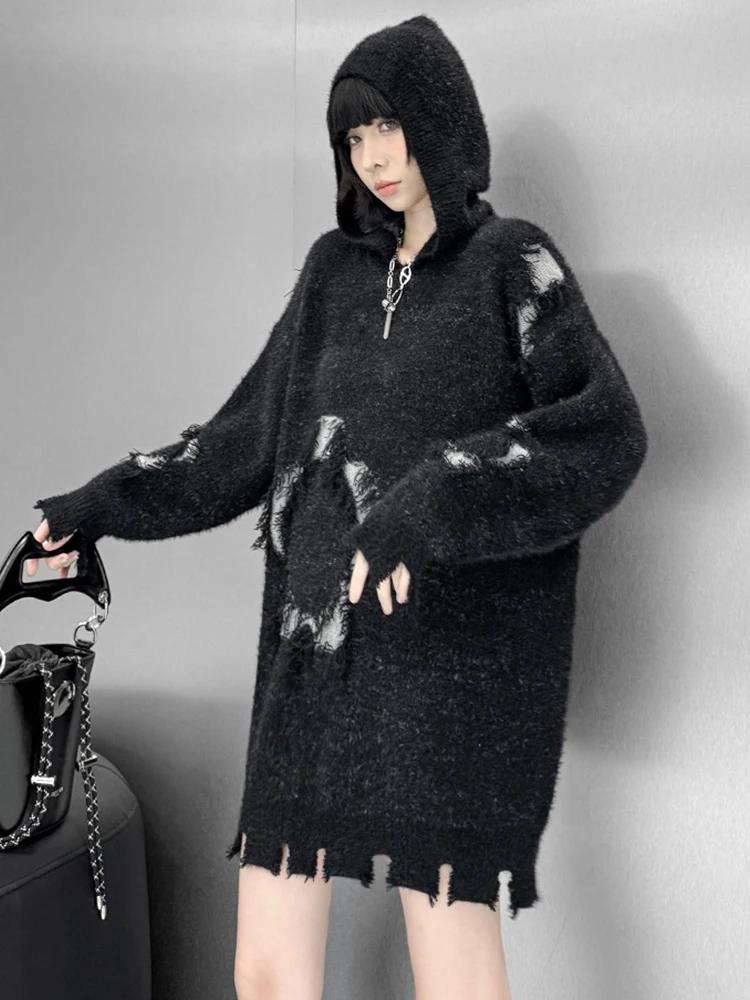 Xitao Pulover de tricotat cu mâneci întregi, cu glugă, de culoare uni GMM1119