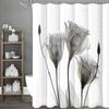 Gray Floral with Gold Line Decorative Shower Curtain, Bathroom Decorative Shower Curtain, Waterproof Shower Curtain with Hooks