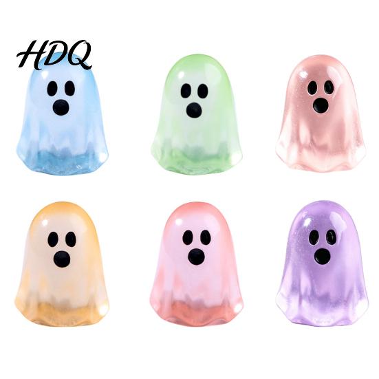Mysterious Night Light Decorations 6PCS Luminous Mini Ghost Figures, Miniature Glow in The Dark Spooky Resin Craft Accents Ornaments, Halloween Theme