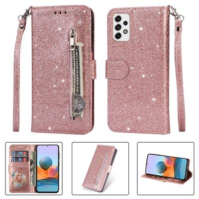 Für Samsung Galaxy S25 S26 S24 S23 Ultra S21 FE S20 FE A16 A17 A36 A34 A35 A37 5G A52 A53 A54 A55 A56 A57 Glitzer-Portemonnaie Reißverschluss Lederhülle