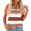 Women's Fashionable Casual V-neck Button-down Striped Print Short-sleeved Top For Summer