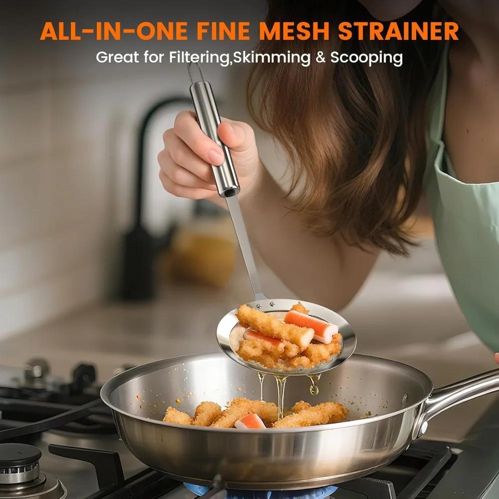 Kitchen Cooking Fine Mesh Food Strainer for Filtering Oil and Foam 1Pcs Skimmer Spoon 304 Stainless Steel Grease Filter Spoon