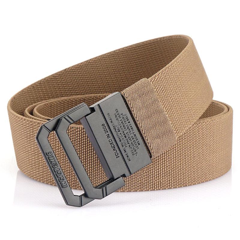 Unisex Black Metal Double Ring Buckle Elastic Canvas Belt for All Seasons