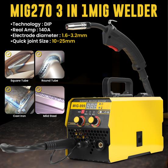 3-in-1 Gasless MIG Welder, 140A Portable Welding Machine, 110V/220V Dual Voltage with LED Display