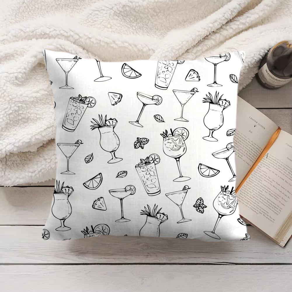 Cocktail Pattern Cushion Cover Soft Short Plush Pillow Cover Smooth Cozy Texture Aesthetic Cushion Case Home Decor