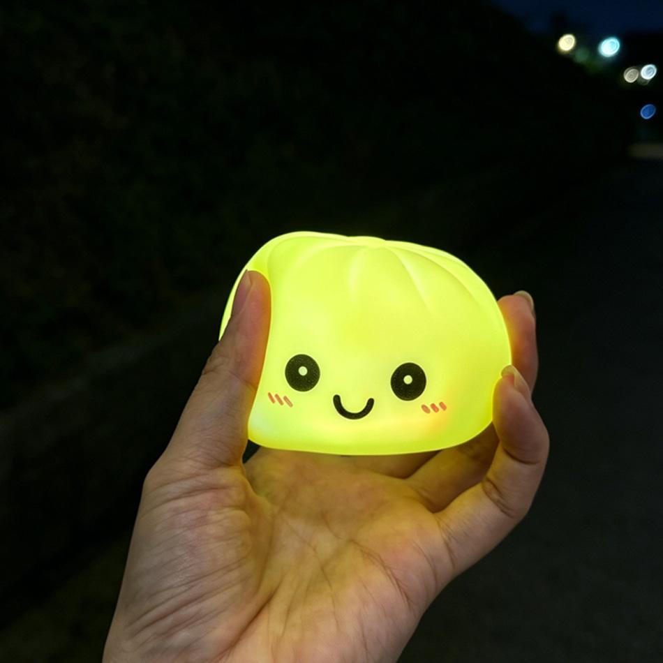 In Stock Glowing Dumpling Squishy Bun Shaped Night Light Cute Baozi Lamp USB Rechargeable Color Changing Bedroom Decor Gift