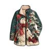Cappotto da donna in cotone a maniche lunghe imbottito a collo alto con stampa natalizia e bottoni