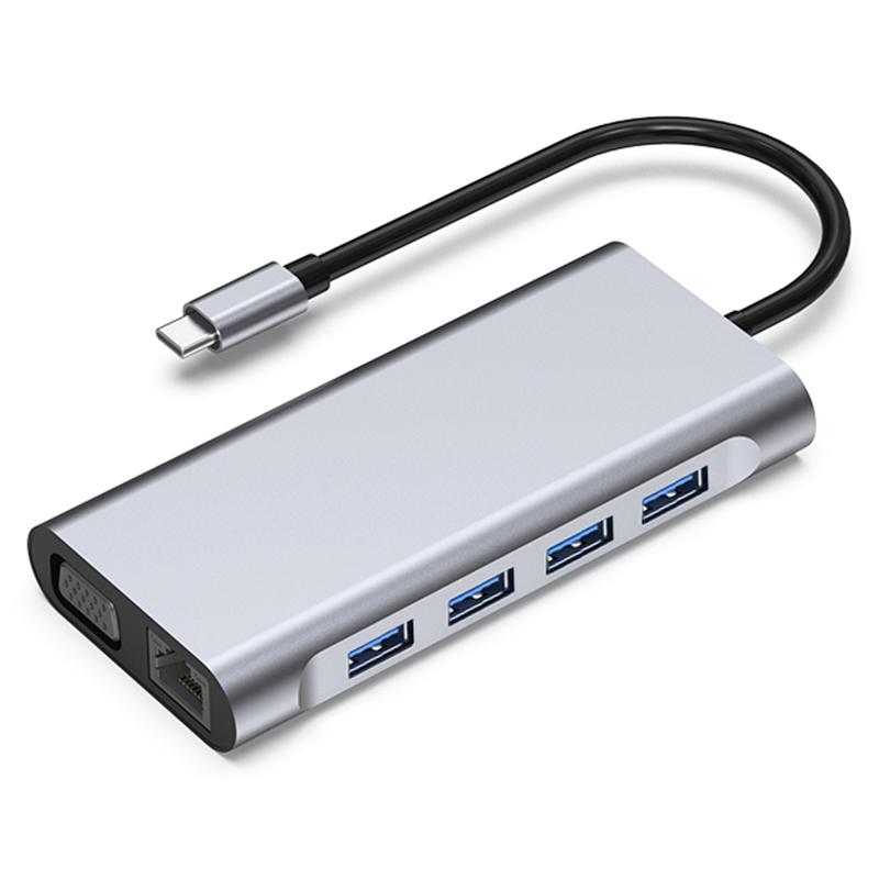 

2110 11-in-1 Type-C Docking Station 4K*2K@30Hz Multi-Port Hub USB Data Reading Card Slots Adapter As Shown A