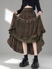 Women's 2026 A-Line Layered Velvet Umbrella Skirt with Elastic Waist - Mid-Length, In Stock