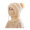 Knitting Hat Women Windproof Insulated Design Winter Hat with Plush Ball 3-in-1 Thickened Hat Face Guard Scarf