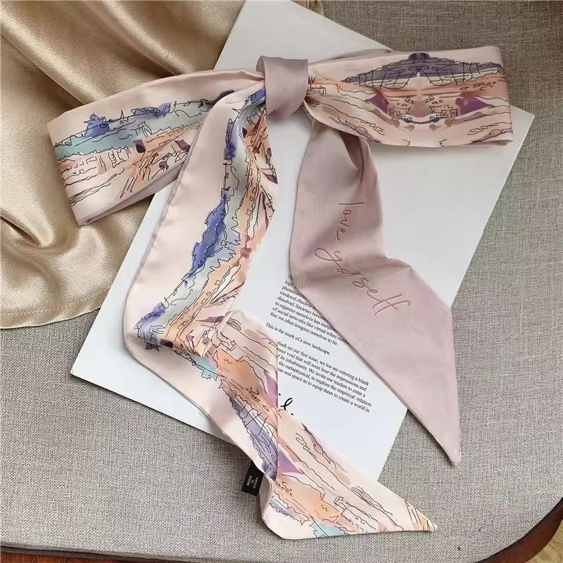 Retro French Hair Tie Set: Silk Scarf Bowknot Ribbons (4 Pieces)